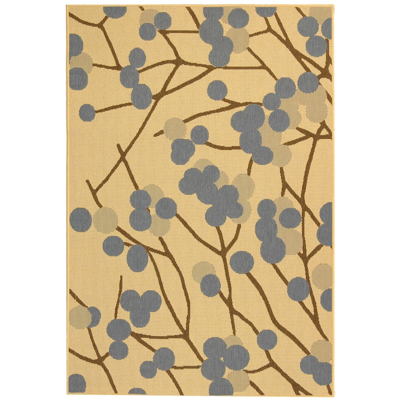 SAFAVIEH Courtyard Reesi Indoor/ Outdoor Waterproof Patio Backyard Rug - 2'7" x 5' - Natural Brown/Blue