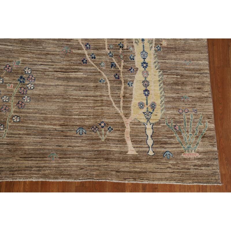 Hand Knotted Oriental 100% Wool Carpet Transitional Floral Brown Oushak Area Rug - 9' 11'' X 8' 0''