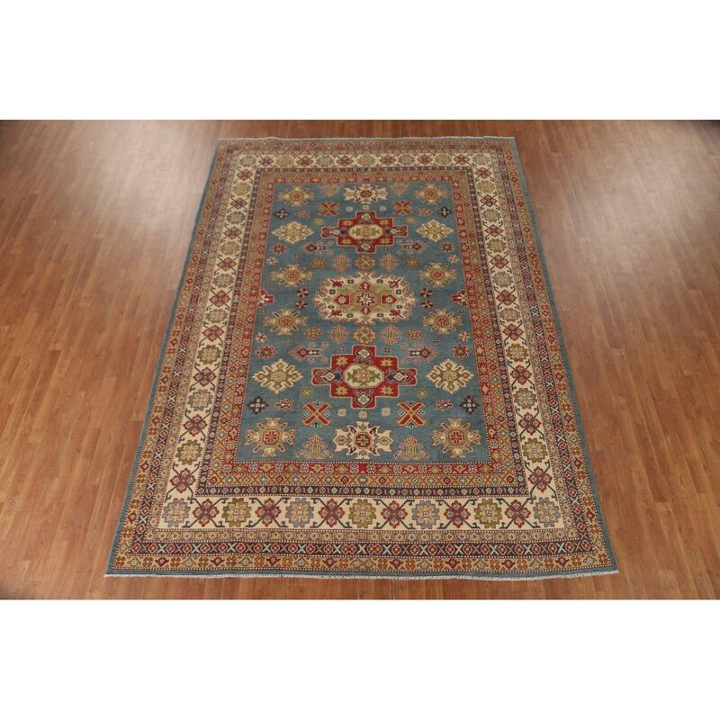 Light Blue Kazak Oriental Area Rug Hand-Knotted Wool Carpet - 8'4" x 11'8"