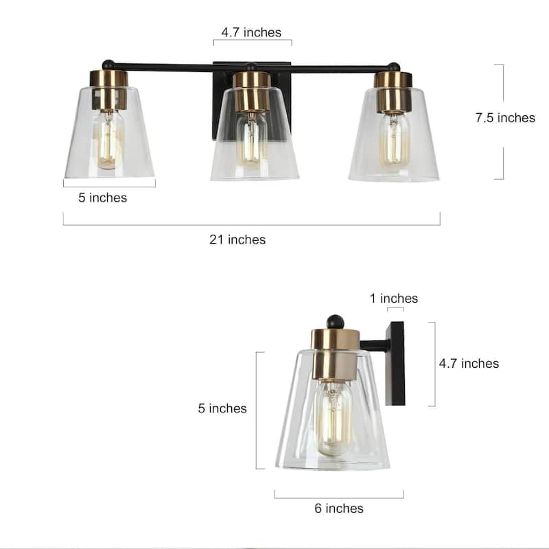 Airielle Black Gold 3-Lights Bathroom Vanity Lights Modern Farmhouse Wall Lamps with Cylinder Glass Shade