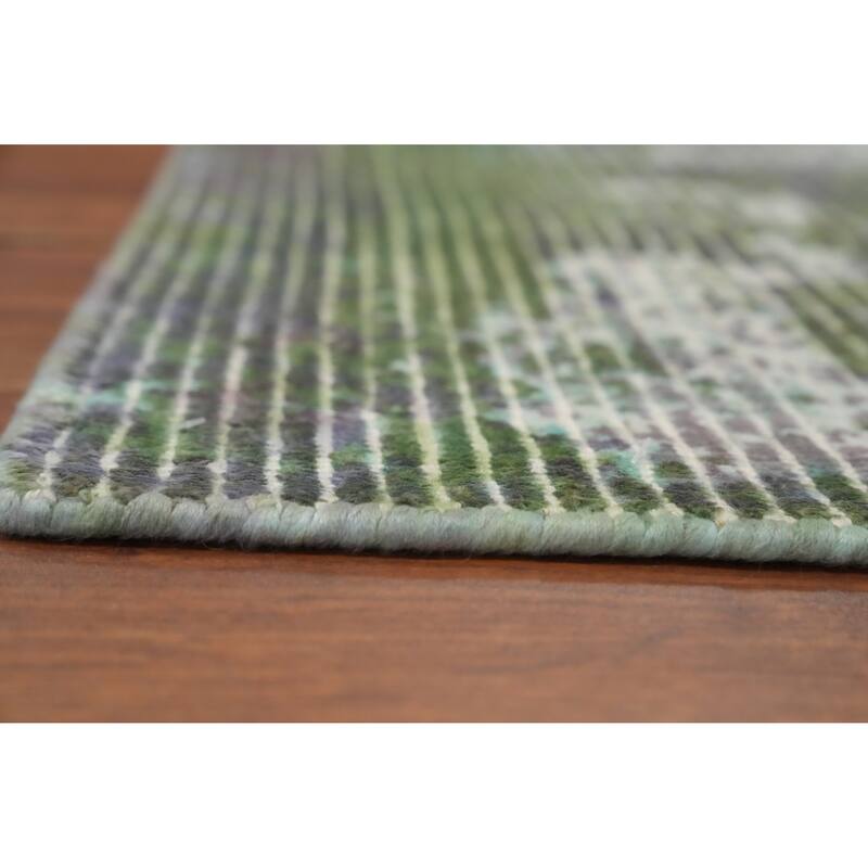Hand Knotted Oriental Viscose Silk Carpet Modern Abstract Green Abstract Area Rug - 4' 0'' X 2' 0''