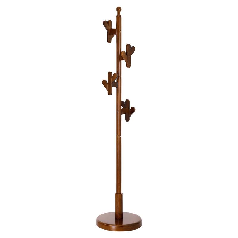 Solid Wood Coat Rack Freestanding Coat Tree Stand with 4 Creative Antler Hooks - 72"H x 15.7"W