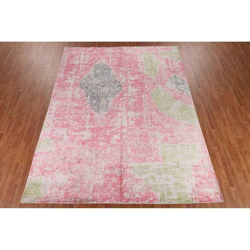 Contemporary Abstract Indian Area Rug Hand-Knotted Wool Carpet - 9'10"x 11'11"