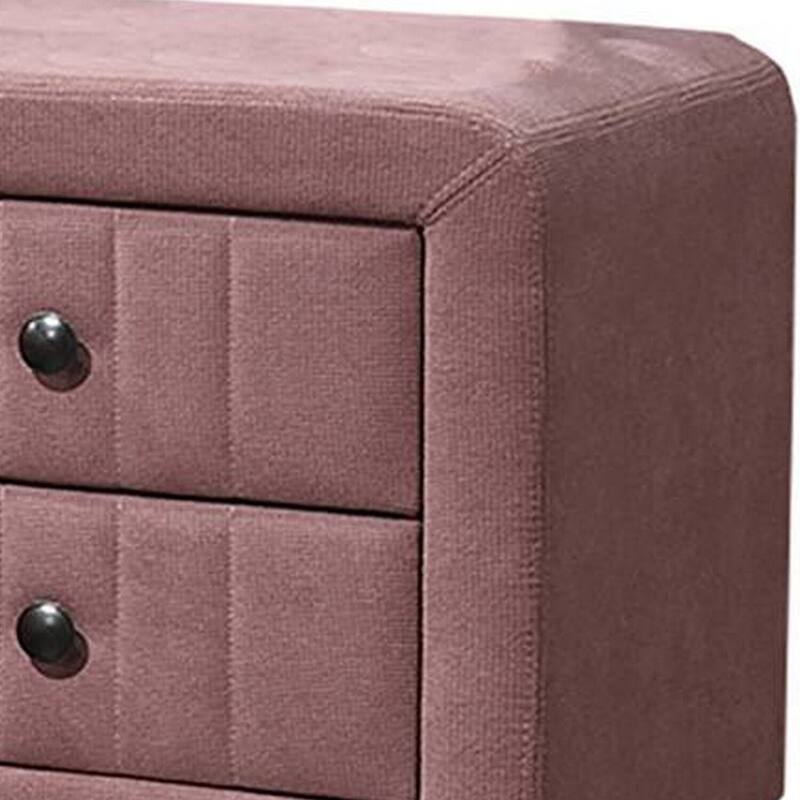 Pink/Charcoal Gray 2 Drawer 20.5 in. W Nightstand with Soft Linen Upholstery