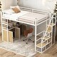preview thumbnail 1 of 8, Creative Structure Full Size Heavy-Duty Metal Loft Bed Frame with Storage Staircase and Wardrobe, Shelves & Lockers White+Natural