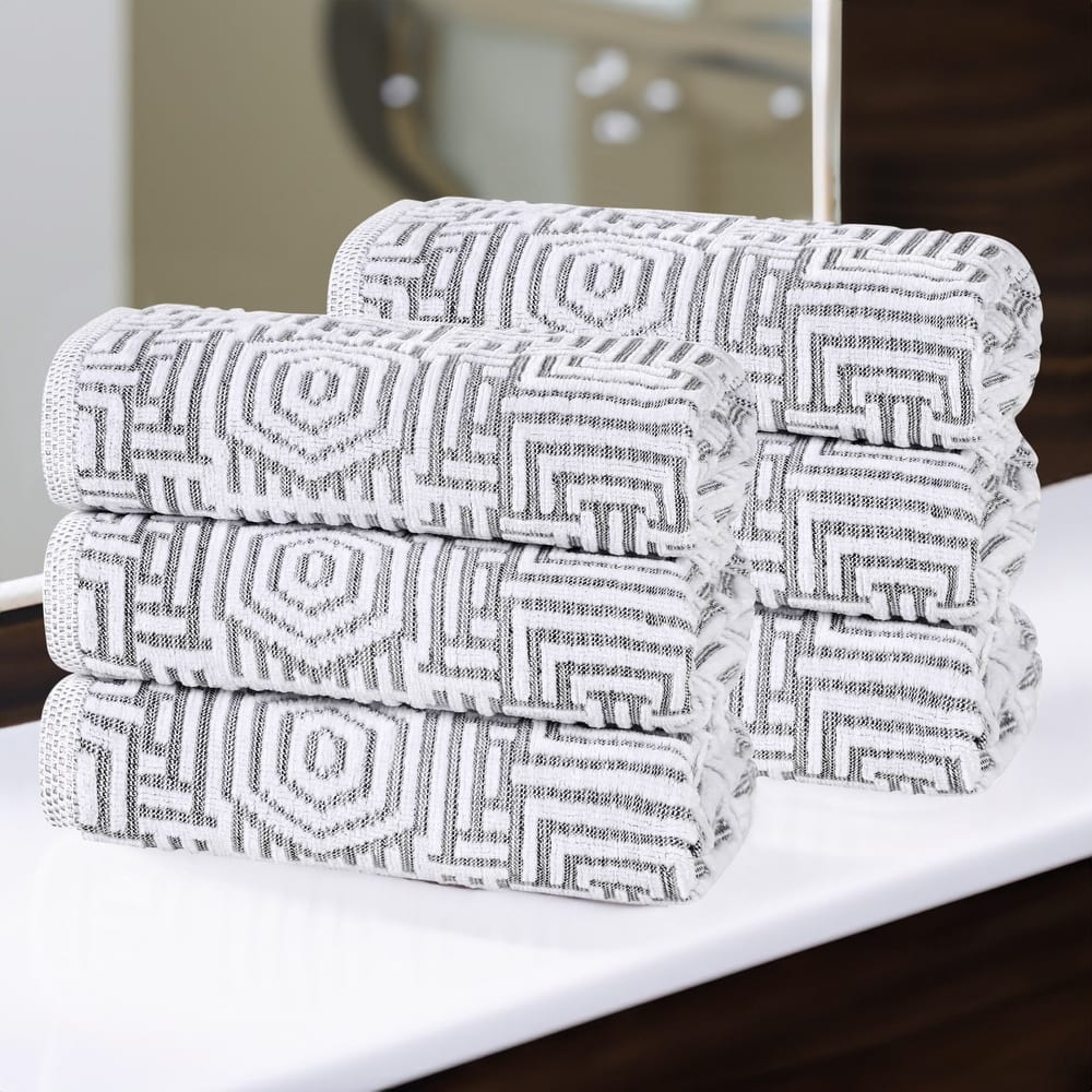 Superior Jasper Cotton Modern Geometric Jacquard Hand Towel Set of 6
