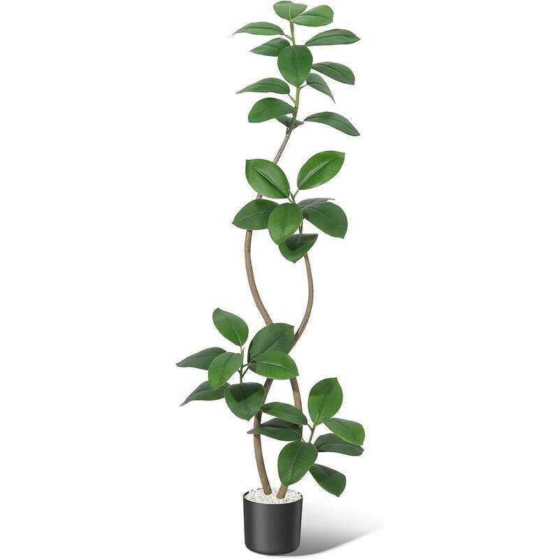 Artificial Plant Faux Fiddle Leaf Fig Tree with Black Sphere Resin Planter - 6 FT