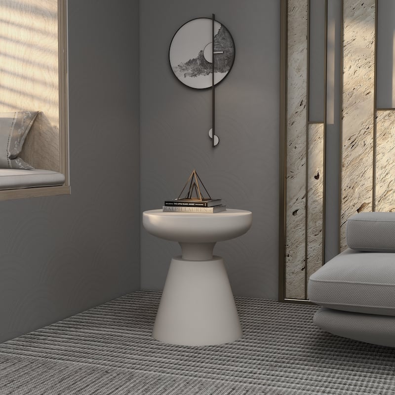 Isle Modern Round Side Table in Fiberstone for Indoor and Patio Outdoor End Table with Pedestal Base