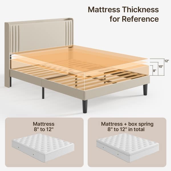 dimension image slide 9 of 15, Queen/ Full Vertical Channels Upholstered Bed with Wingback Headboard