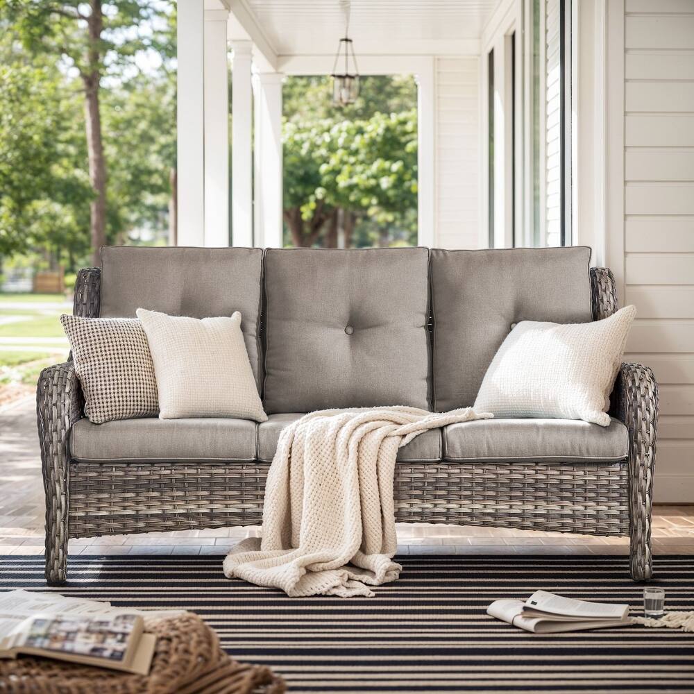 Gymojoy 3-Seat Outdoor Sofa, Durable All-Weather PE Wicker with Olefin Cushions