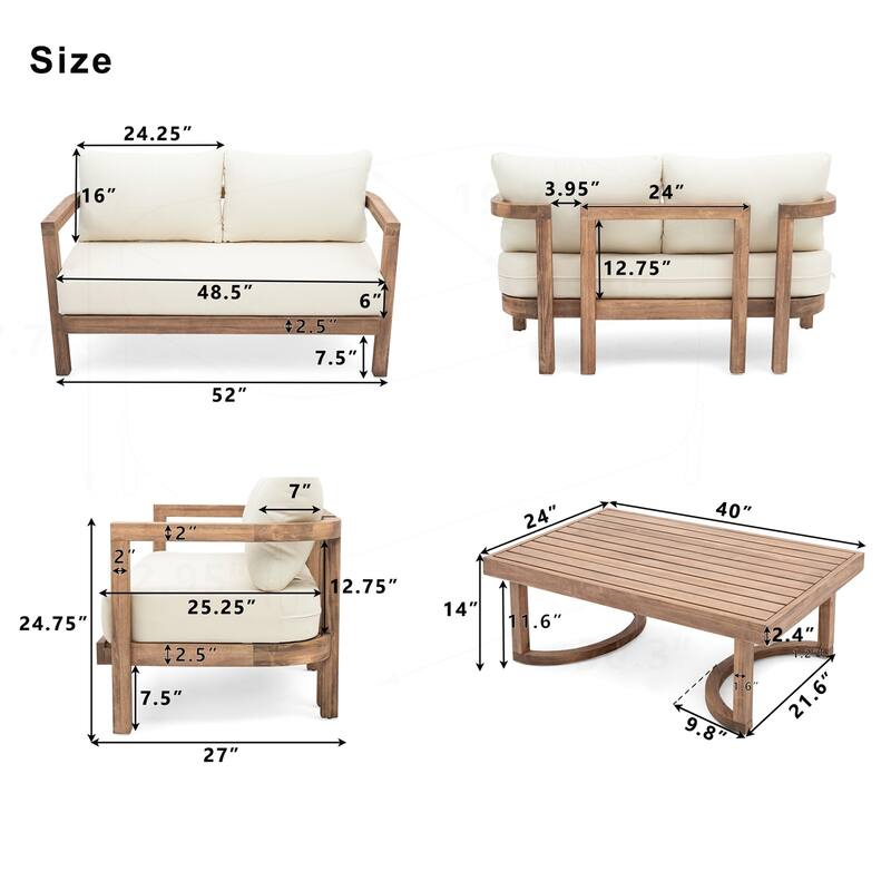 2 - Person Outdoor Acacia Wood Patio Seating Group
