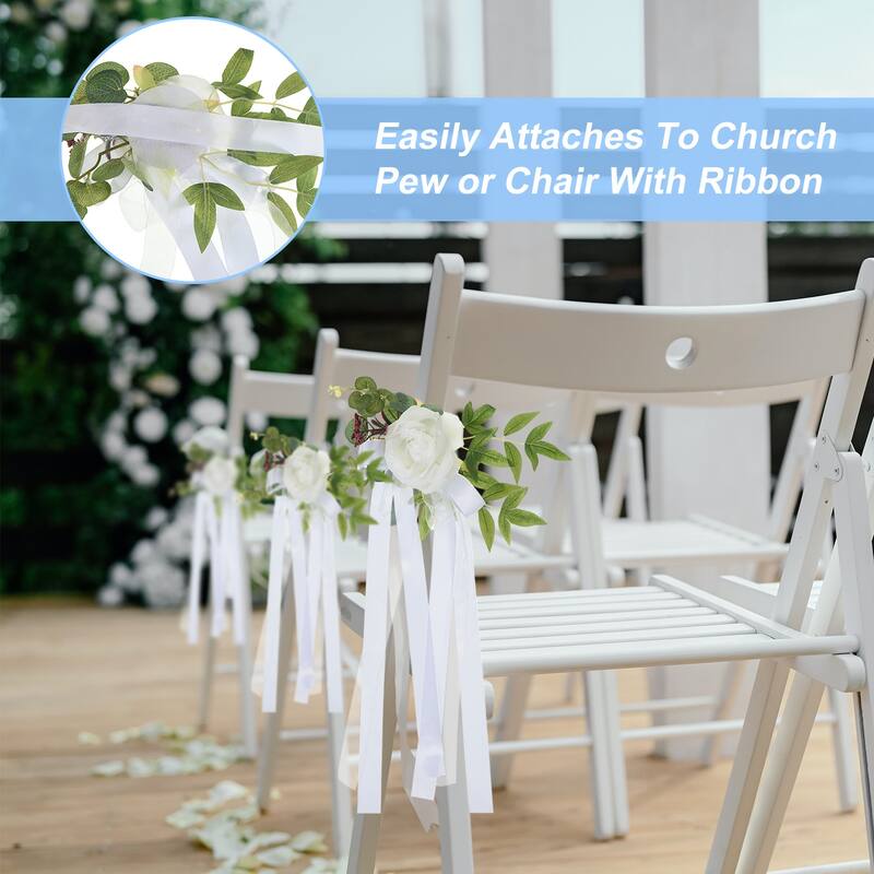 6Pcs Wedding Aisle Decorations Pew Flowers Chair Artificial Flowers