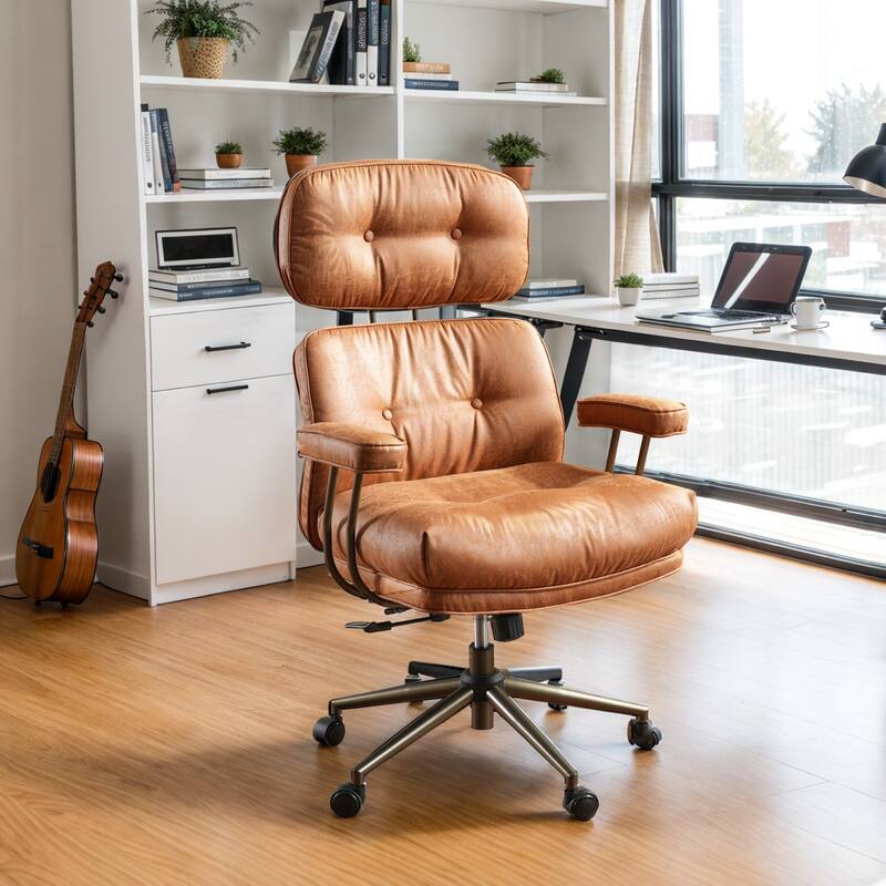 HOOOWOOO Ergonomic High Back Office Chair Adjustable Swivel Task Chair - Light Brown-Suede