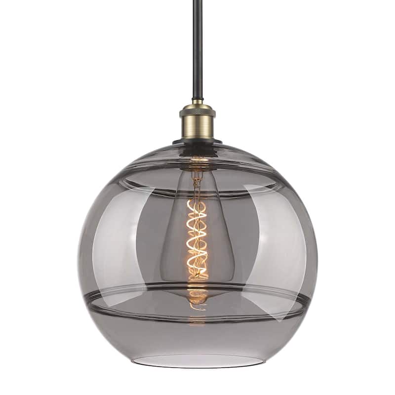 Innovations Lighting 516-1S-14-12 Rochester Pendant Rochester 12" Wide - Black Antique Brass / Light Smoke