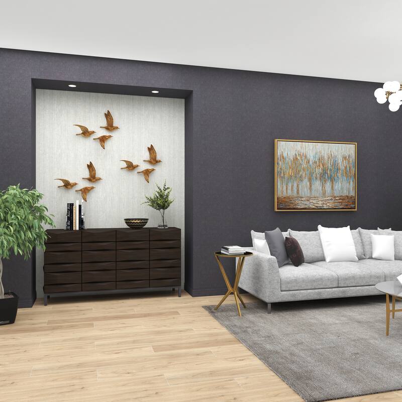 Polystone Weathered 3D Floating Bird Wall Decor (Set of 3) - Dark Brown, Gold, Silver