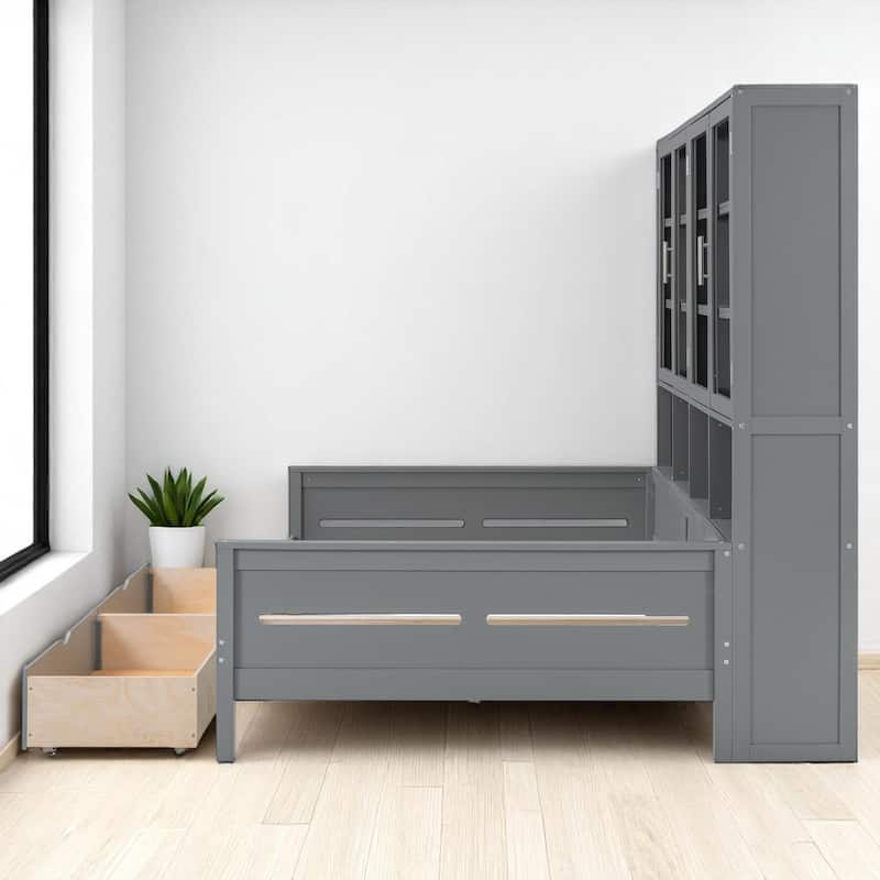 Multifunctional Twin/Full Daybed with Storage Cabinets, LED Lighting, and Shelves