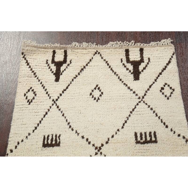 Trellis Tribal Moroccan Oriental Runner Rug Hand-knotted Wool Carpet - 2'6" x 10'8"