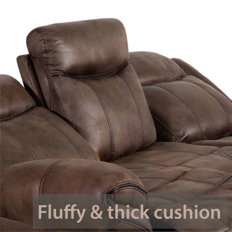 Verne Brown Manual Microsuede Reclining Sofa with Flip Down Cup Holders