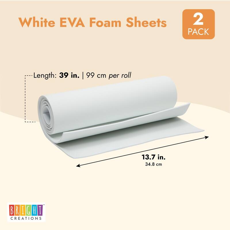 Bright Creations 2 Pack White EVA Foam Roll, 3mm High Density Sheets for Crafts, Cosplay, 14x39"