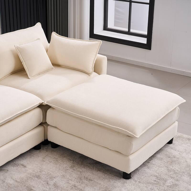 131.89" Chenille U-Shaped Sectional Sofa Bed with Sleeper & Iron Frame Support