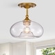 preview thumbnail 1 of 3, Charli Aged Brass 1-Light Curved Clear Glass Shade Semi-Flush Mount - N/A