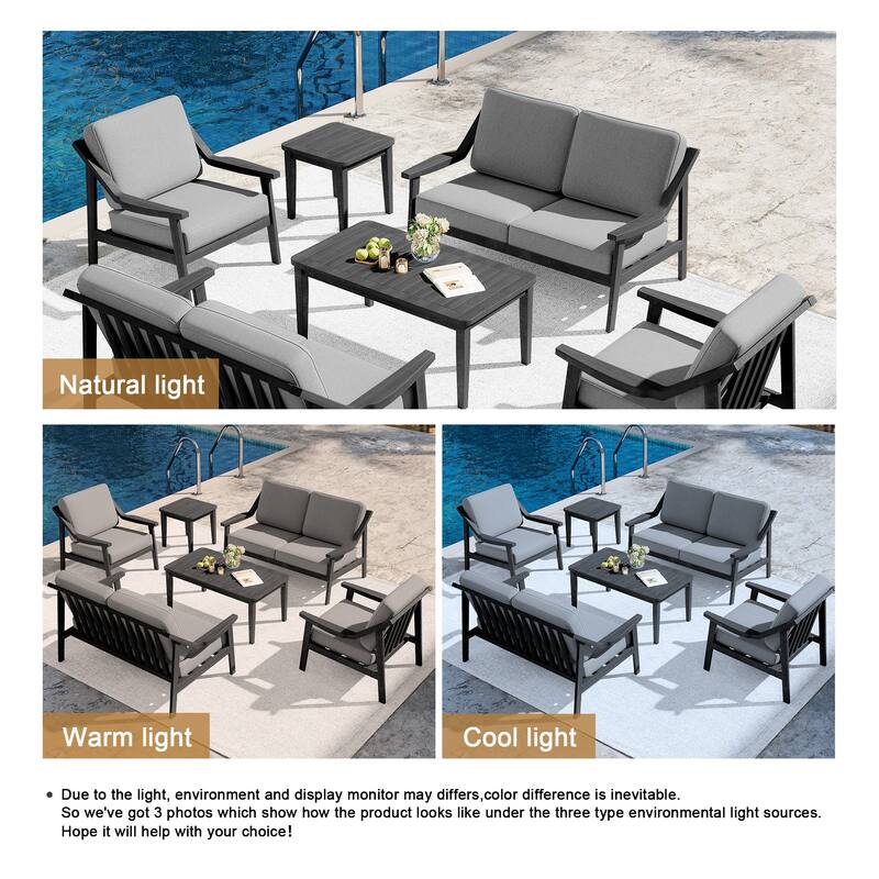 6-piece Adirondack Teak Patio Armchairs Loveseat Seating Conversation Set