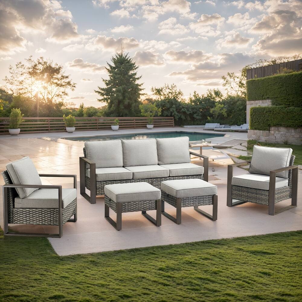 Gymojoy Patio Furniture Chair with Rattan Sofa Ottomans