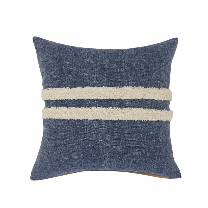 HomeRoots 20" X 20" Dusty Blue And White 100% Cotton Striped Zippered Pillow