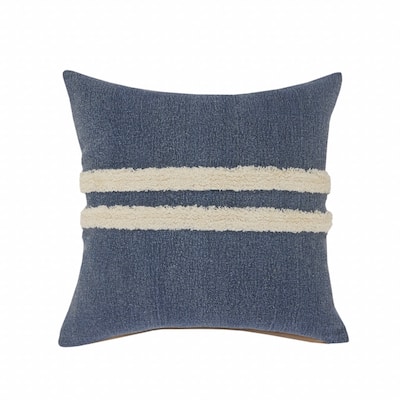 HomeRoots 20" X 20" Dusty Blue And White 100% Cotton Striped Zippered Pillow