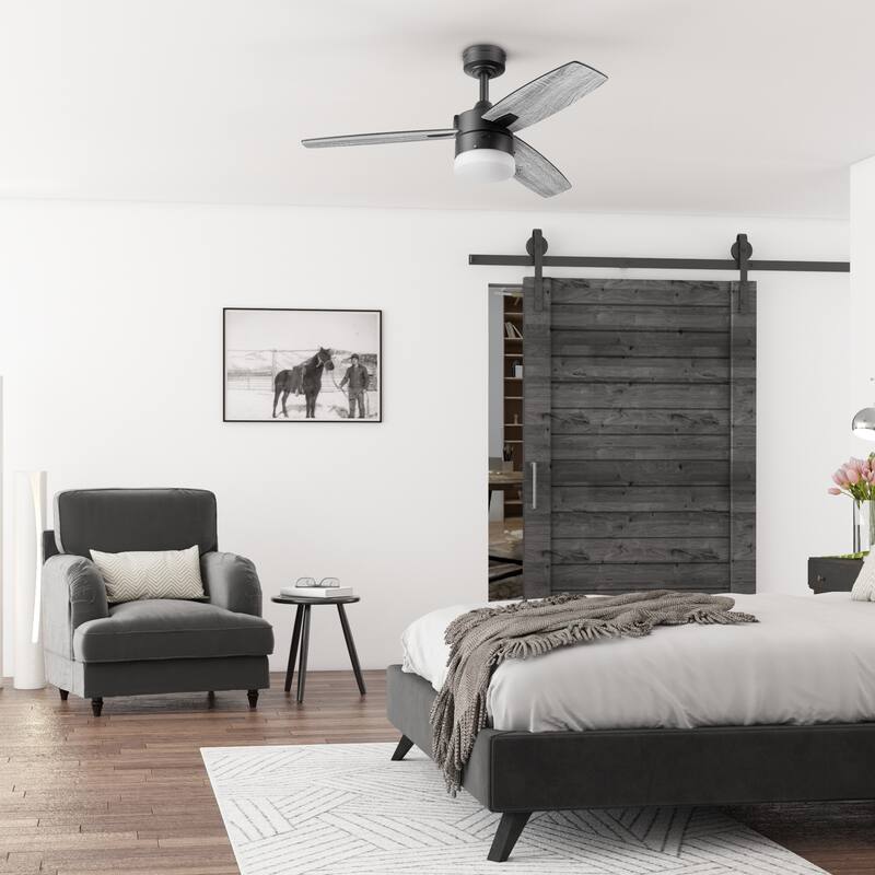 42" Honeywell Conifer Matte Black Outdoor Ceiling Fan with Light, Remote Control - 42 Inches