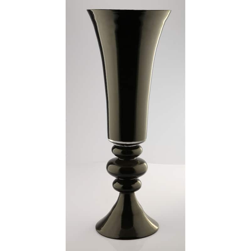 Glossy Grooved Accent Trumpet Vase - 30" - Black
