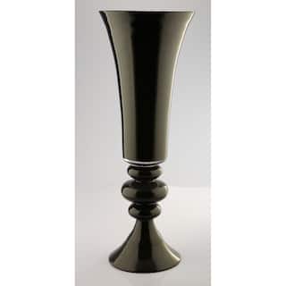 Glossy Grooved Accent Trumpet Vase  - 30" - Black
