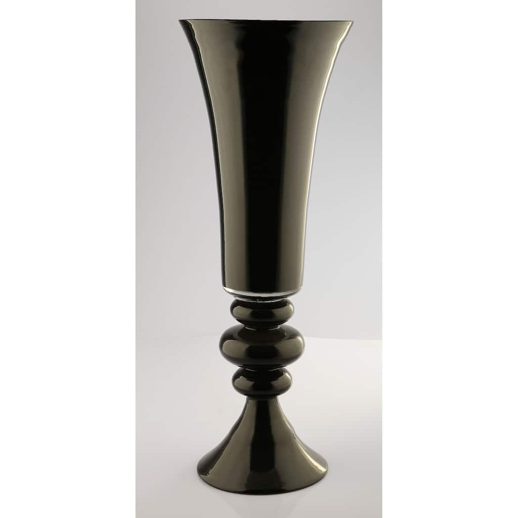 Glossy Grooved Accent Trumpet Vase - 30" - Black