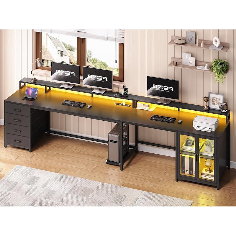 L Shaped Gaming Desk Drawers Computer Desk with Display Cabinet