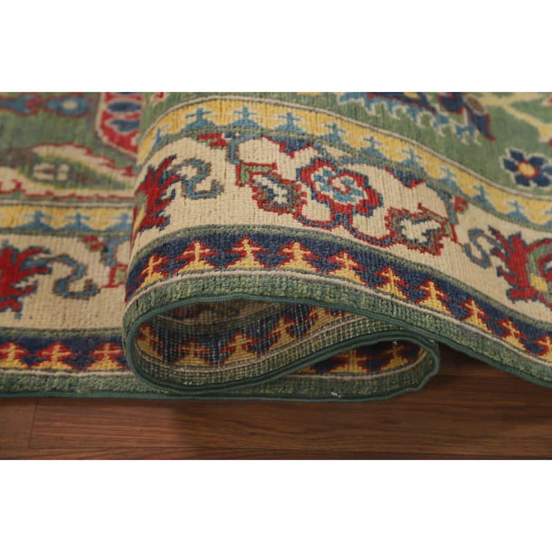Green Floral Kazak Runner Rug Hand-Knotted Wool Carpet - 2'8" x 9'7"