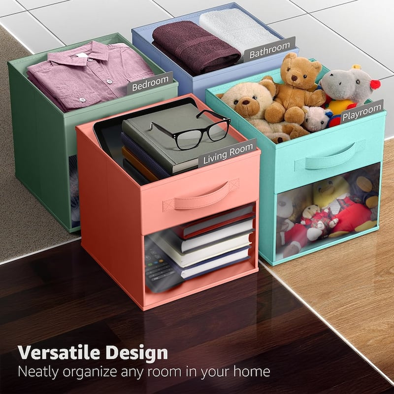 Sorbus 11" Storage Bin with Clear Window, 1-Pack Foldable Fabric Organizers - 10.5” L x 10.5” W x 11” H