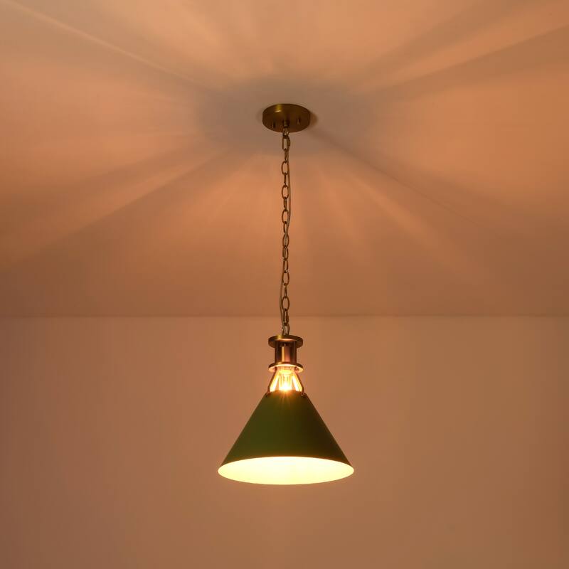 1-Light Modern Industrial Brushed Gold Cone Adjustable Pendant Light for Kitchen Island