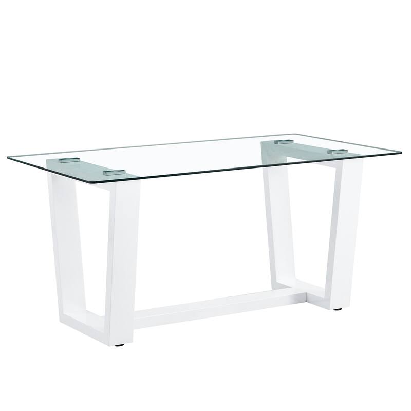 Glass Dining Table Large Modern Minimalist Rectangular for 6-8 - White