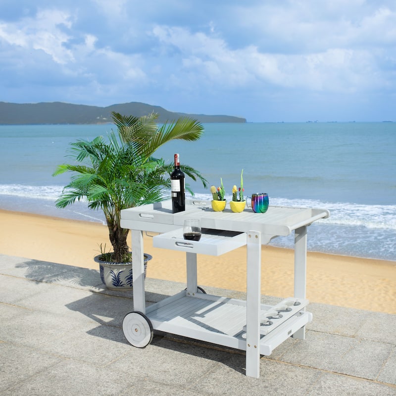 SAFAVIEH Outdoor Nallely Acacia Wood Tea Trolly - 24Wx39Dx30H