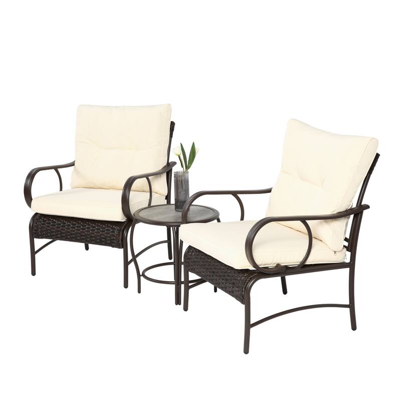 3-Piece Modern Rattan Patio Conversation Set with Coffee Table