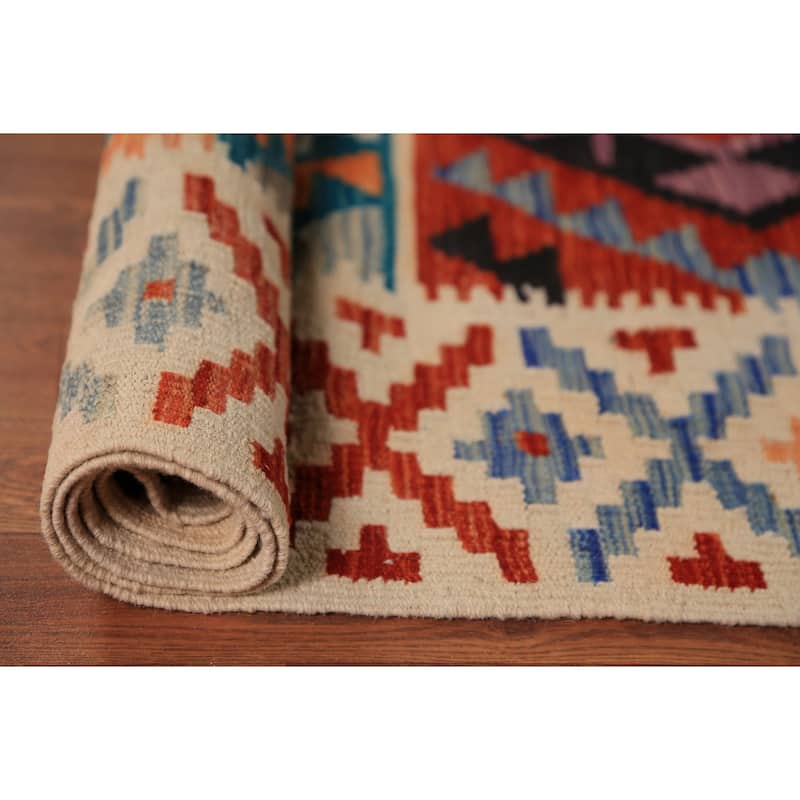 Southwestern / Geometric Kilim Oriental Area Rug Flatweave Wool Carpet - 8'7"x 11'5"