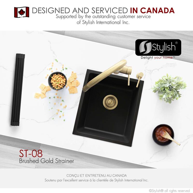 STYLISH 3.5 Inch Kitchen Sink Deep Strainer with Removable Basket in Brushed Gold - Drain Opening: Fits Standard 3.5"