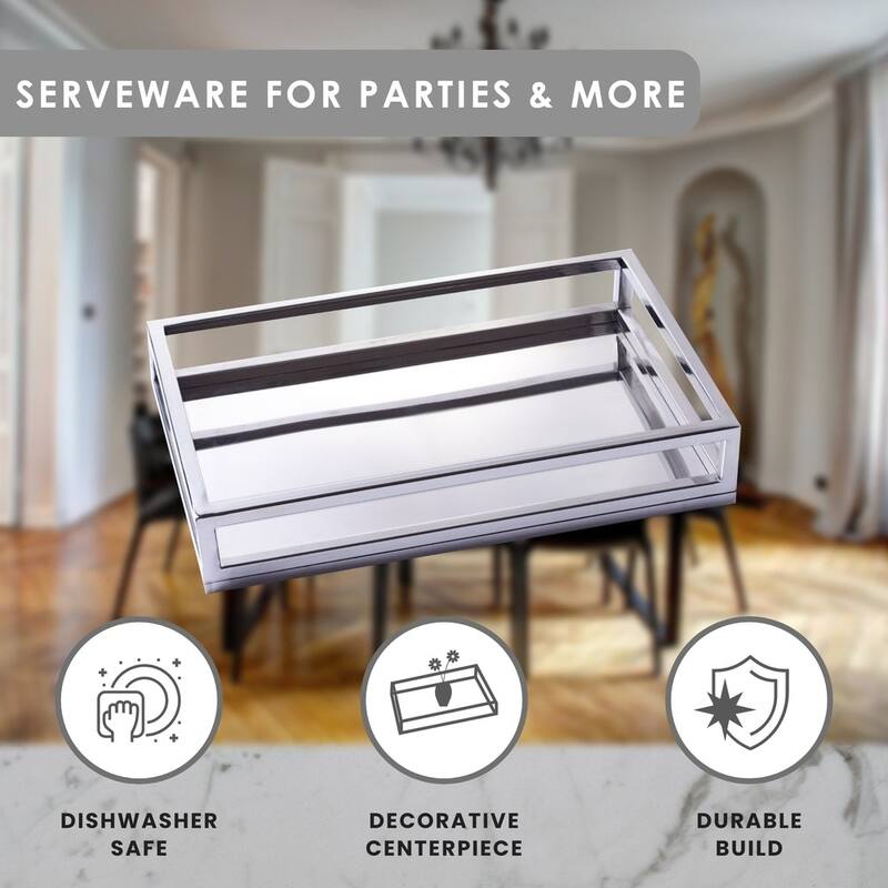 Sol Living Stainless Steel Rectangular Tubular Serving Tray - Tubular, 15" x 2.7" x 8"