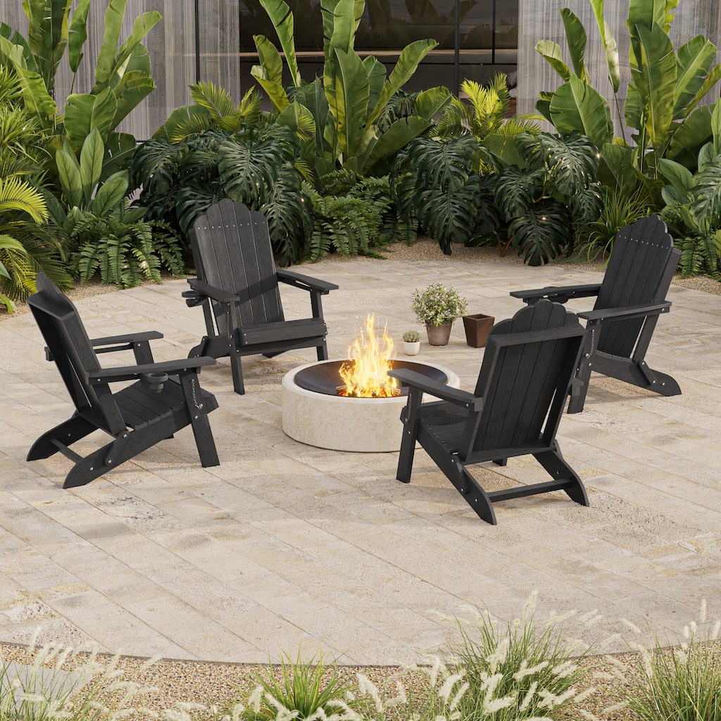 HDPE All-Weather Folding Adirondack Chair with Cup Holder