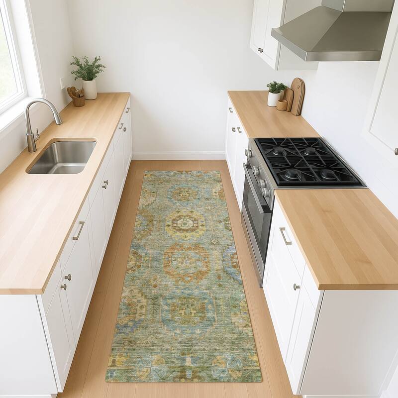 Machine Washable Indoor/ Outdoor Vintage Traditional Chantille Rug