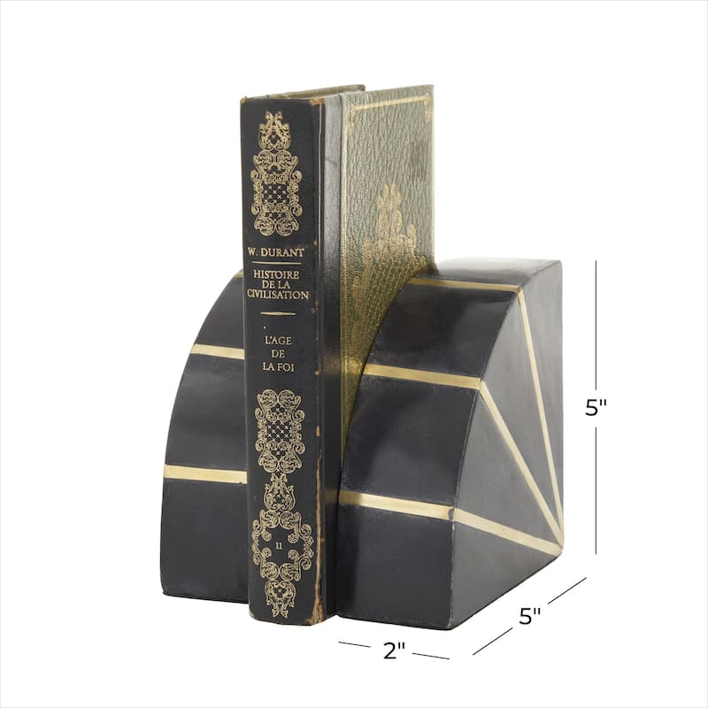 Marble Geometric 9 lbs Bookends with Gold Inlay - Set of 2 Black or White - CosmoLiving by Cosmopolitan