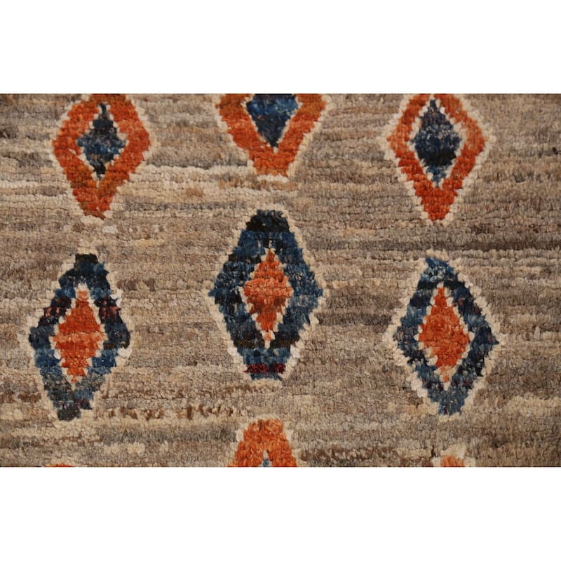 Geometric / Tribal Moroccan Oriental Runner Rug Handmade Wool Carpet - 3'8" x 15'4"