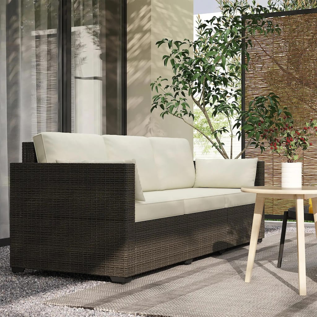 3 Seater Patio Sofa, Deep Seating PE Rattan, All Weather Cushions