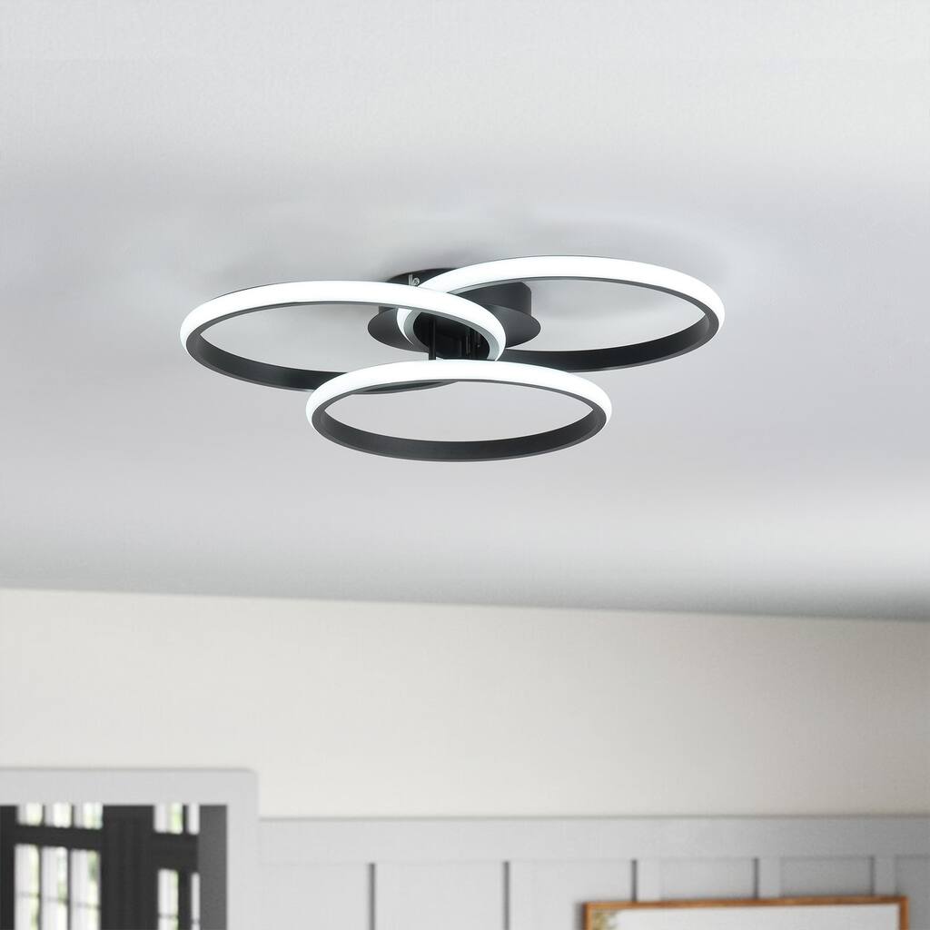 Modern 3-Ring Dimmable LED Semi Flush Mount Ceiling Light Fixture