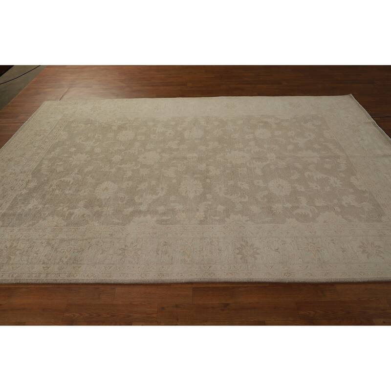 Hand Knotted Oriental 100% Wool Carpet Transitional All-Over Brown Oushak Area Rug - 9' 8'' X 6' 8''